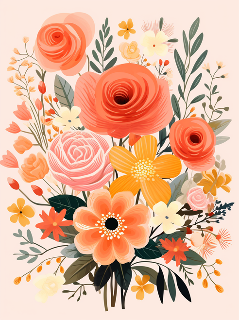 5D Diamond Painting Orange and Pink Flower Bouquet Kit