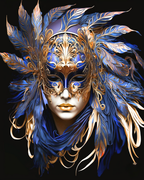 5D Diamond Painting Royal Blue Gold Mask Kit