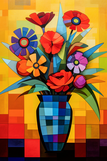 5D Diamond Painting Blue Vase of Abstract Flowers Kit