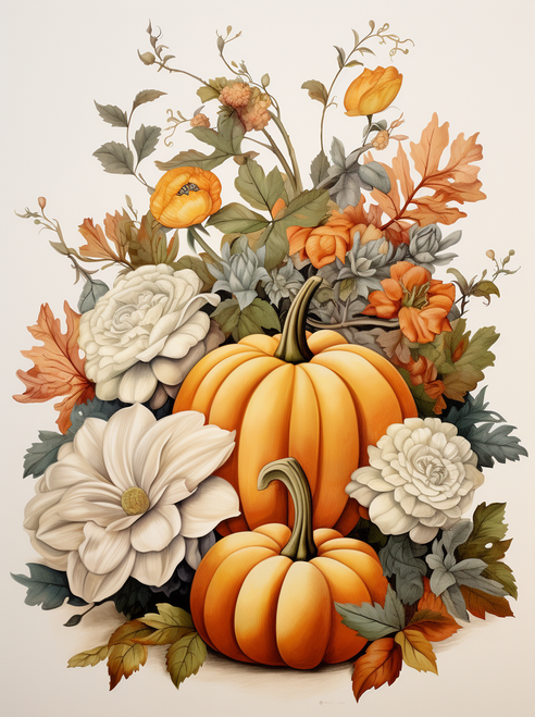 5D Diamond Painting White Flowers and Pumpkins Kit