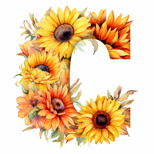 5D Diamond Painting Sunflower Letter C Kit