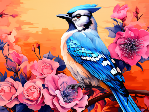 5D Diamond Painting Orange Sky Blue Bird Kit