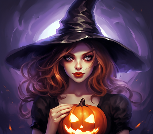 5D Diamond Painting Witch Holding a Pumpkin Kit - Bonanza Marketplace