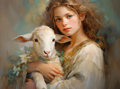 5D Diamond Painting Girl Holding A Lamb Kit