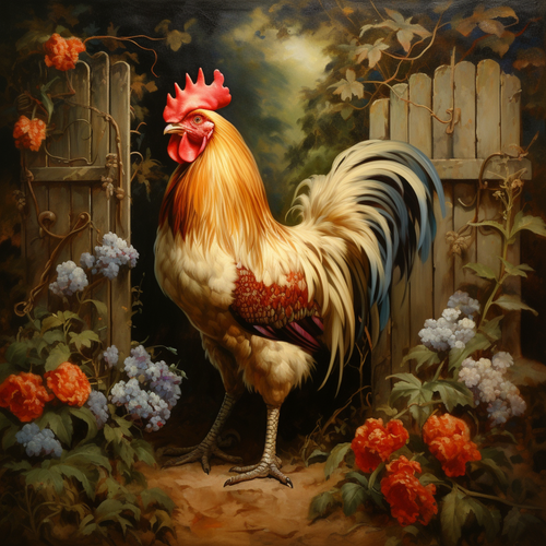 5D Diamond Painting Rooster at the Gate Kit