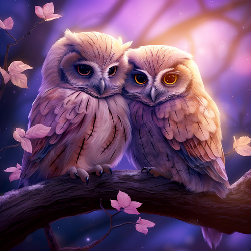 5D Diamond Painting Fluffy Owls on a Branch Kit