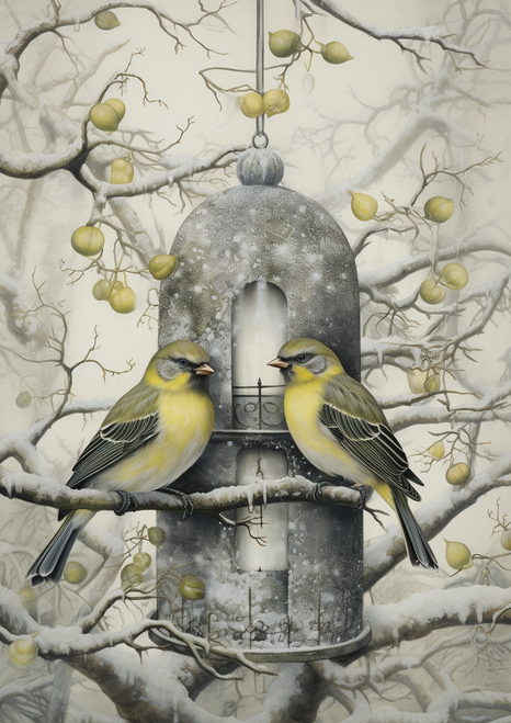 5D Diamond Painting Two Birds and Snowy Bird Feeder Kit