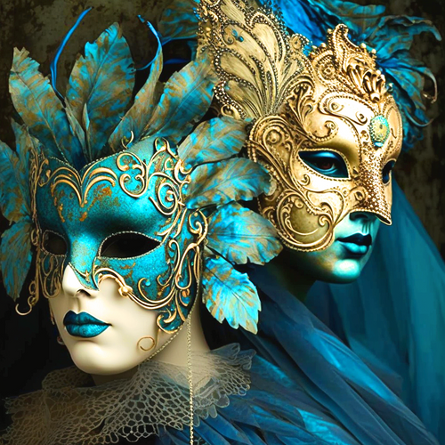 5D Diamond Painting Teal and Gold Masks Kit