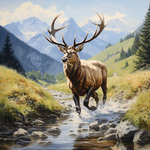 5D Diamond Painting Creek Running Elk Kit