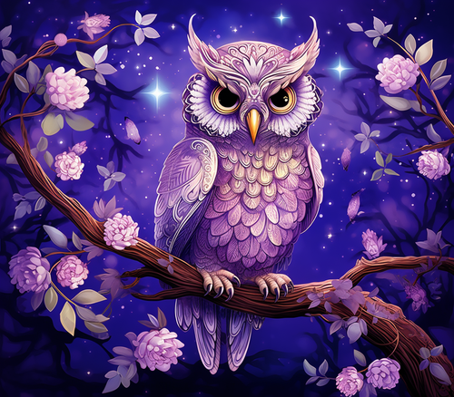 5D Diamond Painting Purple Owl in a Tree Kit