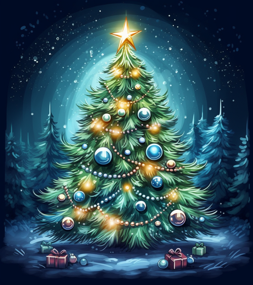 5D Diamond Painting Gold Star Blue Hue Christmas Tree Kit
