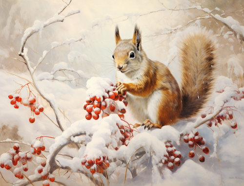 5D Diamond Painting Brown Fluffy Snow Squirrel Kit
