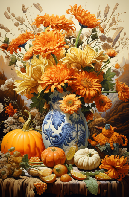 5D Diamond Painting Light Blue Autumn Flower Vase Kit