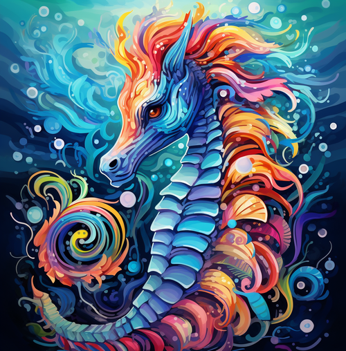 5D Diamond Painting Blue Abstract Sea Horse Kit