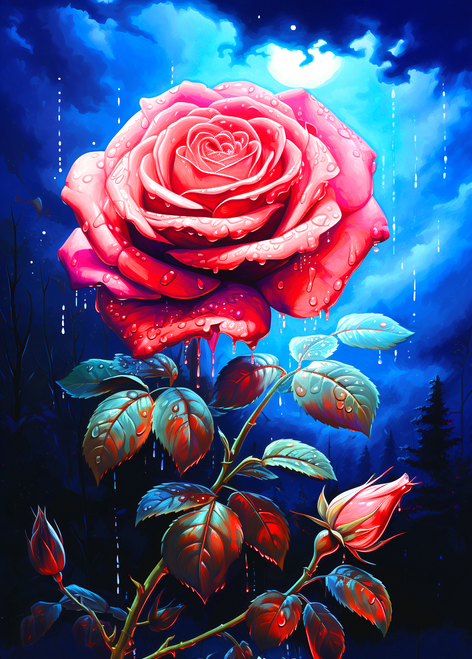 5D Diamond Painting Raindrop Moon Pink Rose Kit