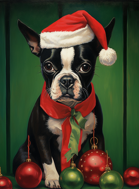 5D Diamond Painting Christmas Ornaments Boston Terrier Kit