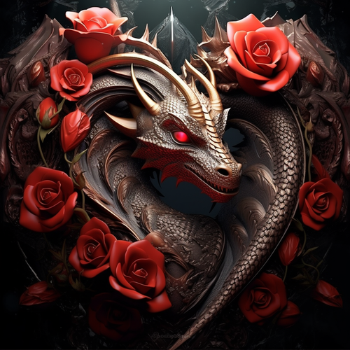 5D Diamond Painting Dragon Rose Heart Kit