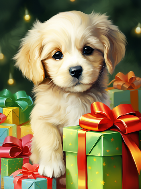 5D Diamond Painting Cute Puppy and Presents Kit