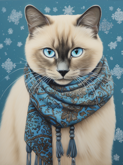 5D Diamond Painting Blue and Brown Scarf Siamese Kit