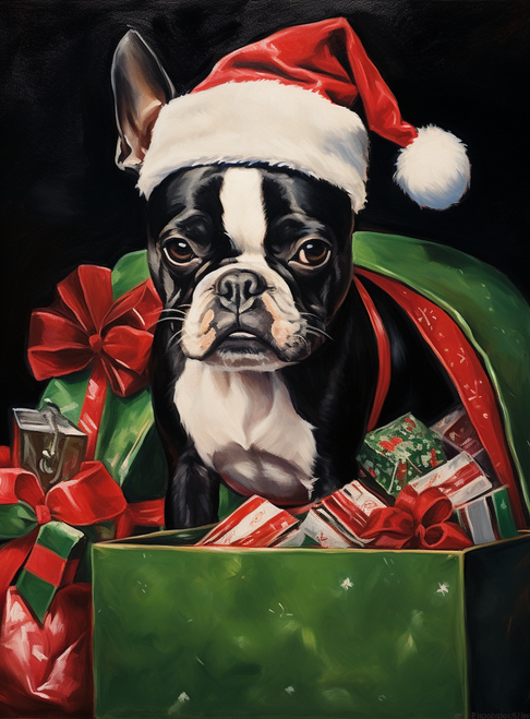 5D Diamond Painting Christmas Package Boston Terrier Kit