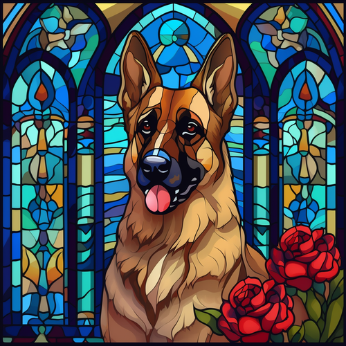 5D Diamond Painting Two Rose German Shepherd Abstract Kit