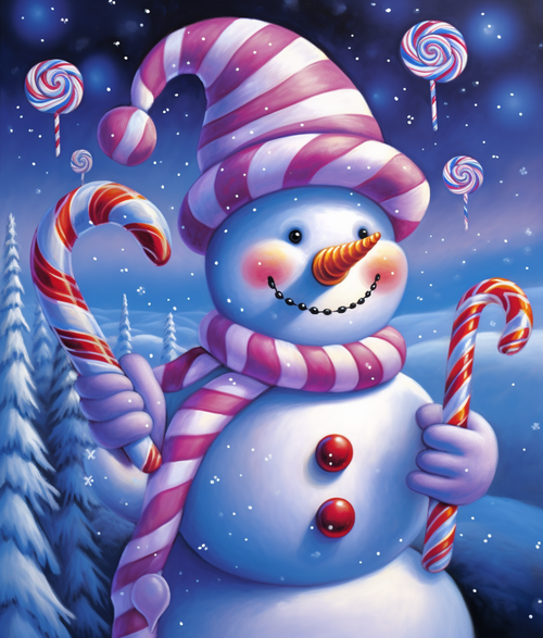 5D Diamond Painting  Pink Candy Cane Snowman Kit