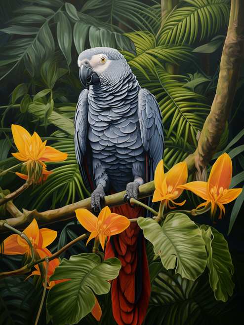 5D Diamond Painting Grey Jungle Parrot Kit