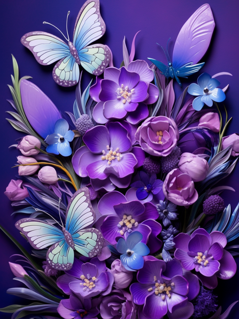 5D Diamond Painting Purple and Blue Butterflies and Flowers Kit ...