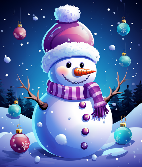 5D Diamond Painting Purple Striped Scarf Snowman Kit