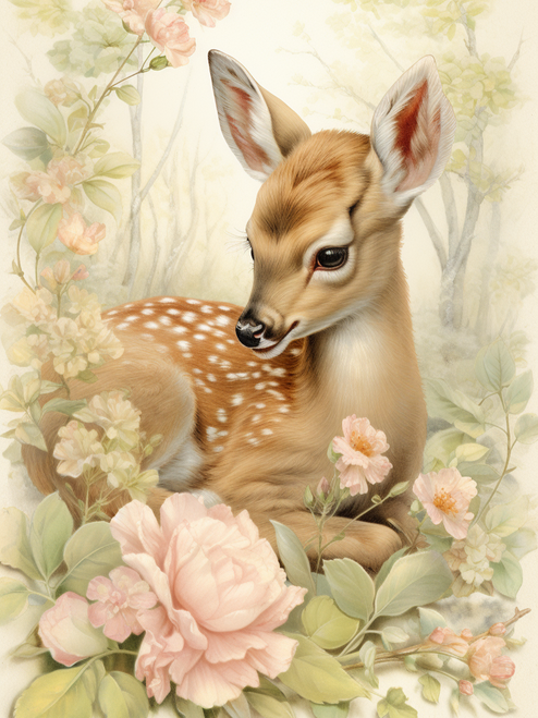 5D Diamond Painting Fawn in Spring Flowers Kit