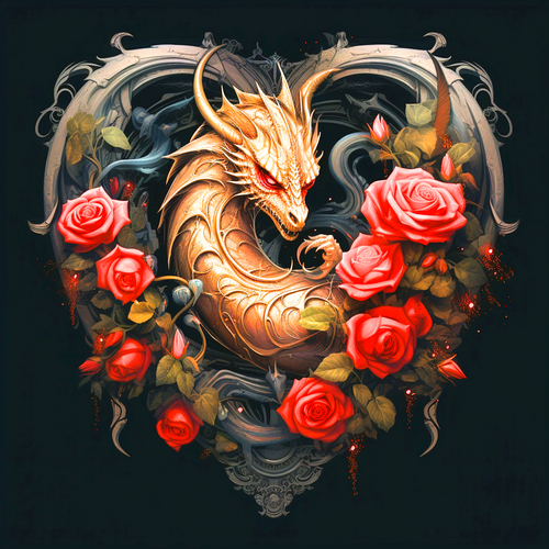 5D Diamond Painting Gold Dragon Heart of Roses Kit