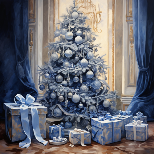 5D Diamond Painting Blue Curtain Frosted Christmas Tree Kit