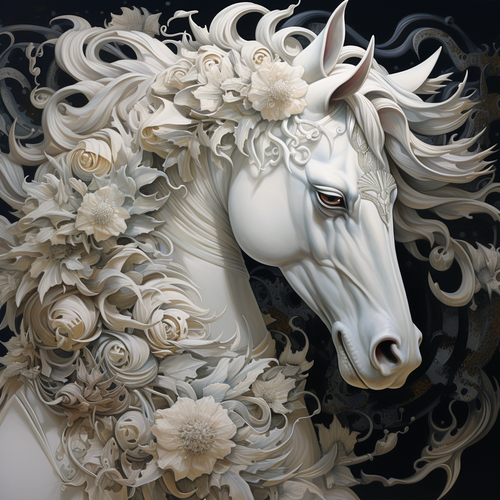 5D Diamond Painting White Horse and Flowers Kit