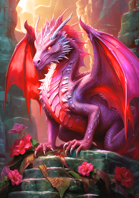 5D Diamond Painting Flowery Rocks Red Dragon Kit - Bonanza Marketplace