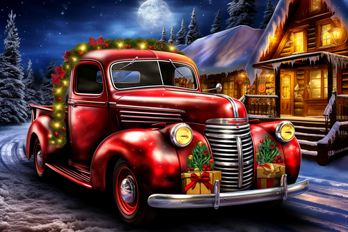 5D Diamond Painting Red Classic Christmas Truck Kit