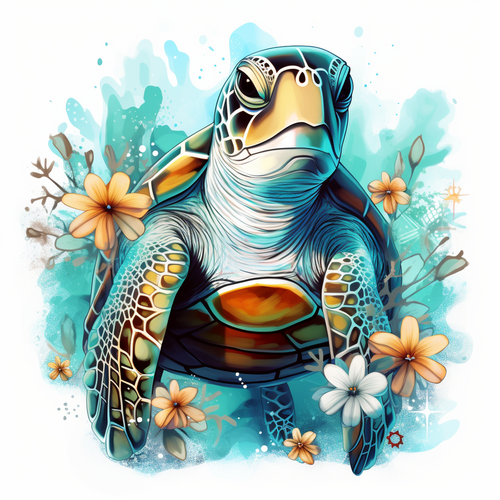 5D Diamond Painting Sea Turtle and Flowers Kit