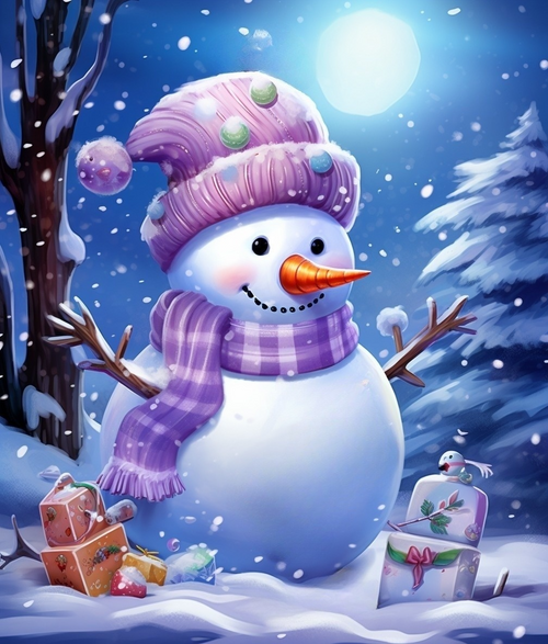 5D Diamond Painting Purple Scarf Snowman Kit