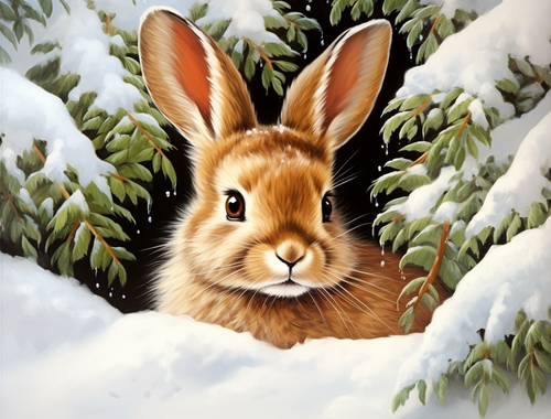 5D Diamond Painting Rabbit in  the Snowy Branches Kit