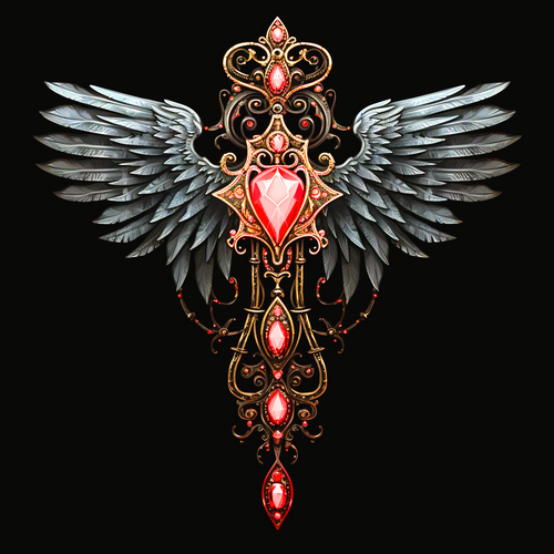 5D Diamond Painting Grey Wing Red Jewel Cross Kit