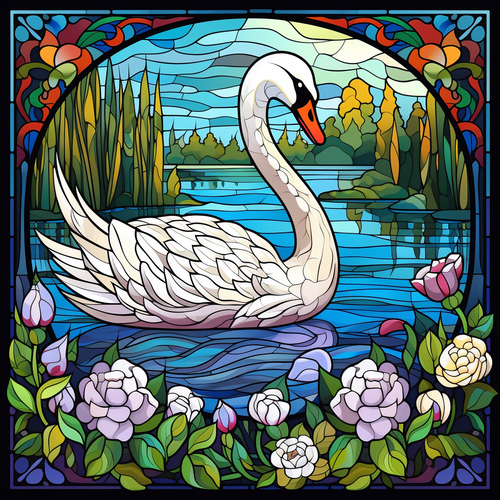 5D Diamond Painting Abstract White Swan and Flowers Kit