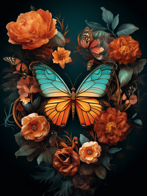 5D Diamond Painting Orange and Aqua Butterfly Kit