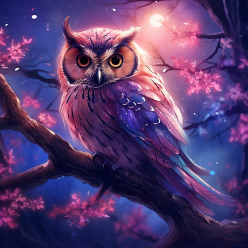 5D Diamond Painting Pink Moonlight Owl Kit