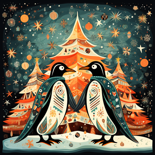 5D Diamond Painting Abstract Penguins Christmas Scene Kit