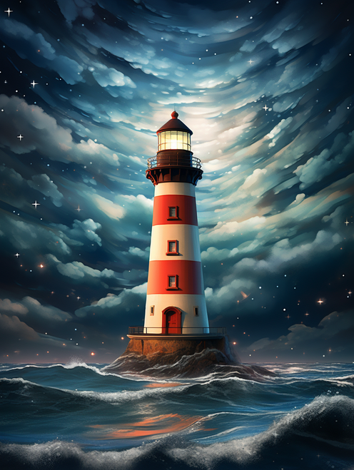 5D Diamond Painting Clouded Blue Sky Lighthouse Kit