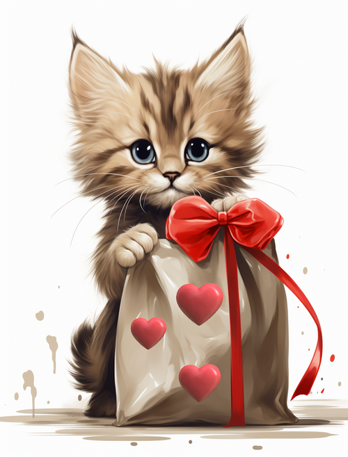 5D Diamond Painting Red Bow Kitten Kit