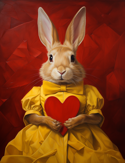 5D Diamond Painting Yellow Dress Red Heart Rabbit Kit