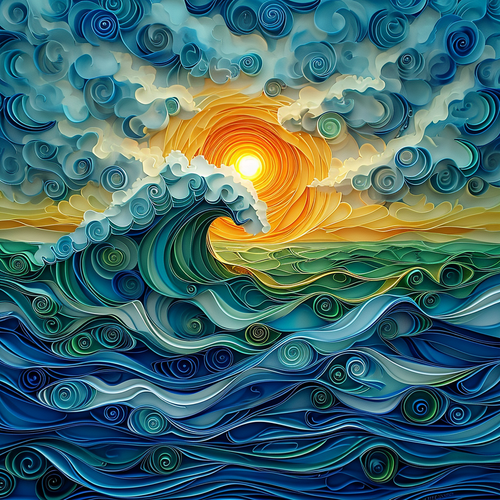 5D Diamond Painting Swirling Waves Sunset Kit