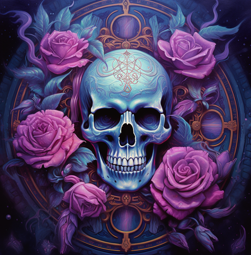 5D Diamond Painting Pink Roses Skull Compass Kit