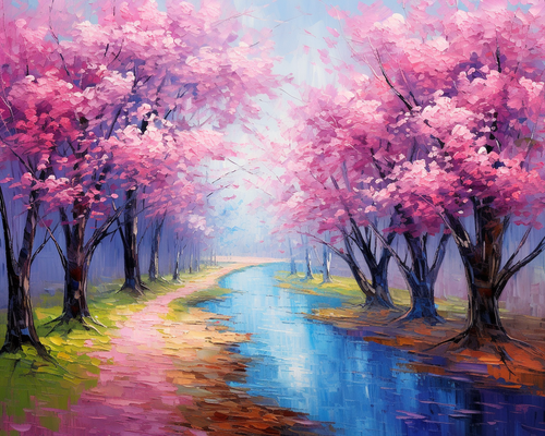 5D Diamond Painting Colorful Ground Cherry Blossom Trees Kit