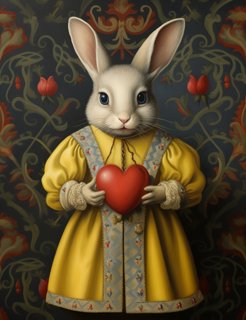 5D Diamond Painting Yellow Coat Rabbit and Heart Kit